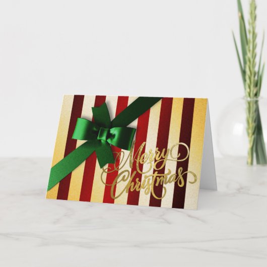 Vakantiegrens Kaart Groen Bow Rood en Goud Stripe (Voorkant)