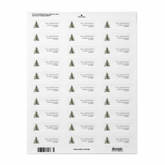 Vakantiegroen Kerstboom Adres Label (Full Sheet)