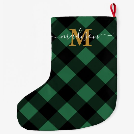 Vakantiegroen met monogram en naam grote kerstsok (Achterkant)