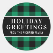 Vakantiegroet Groen en Zwarte Buffalo Pset Ronde Sticker (Voorkant)