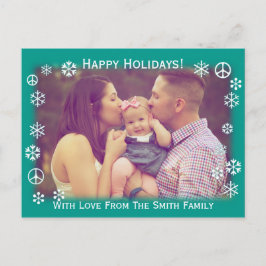 Vakantiegroet Groen met sneeuw- en vredessignalen Feestdagenkaart