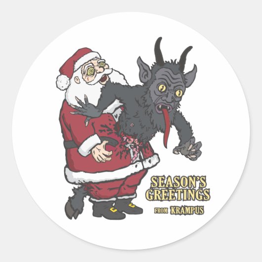 Vakantiegroet uit Krampus (en Kerstman) Ronde Sticker (Voorkant)