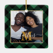 Vakantiegroonmonogram met naam Foto Keramisch Ornament (Achterkant)