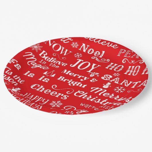 Vakantiegroottes | Kerstwoorden rood Papieren Bordje (Gekanteld)