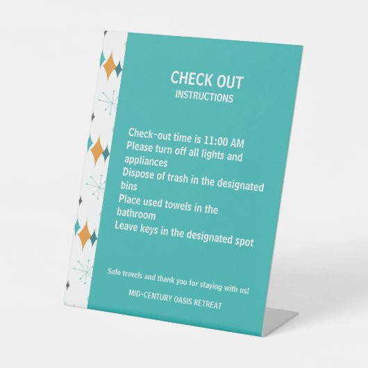 Vakantiehuis Bekijk info Retro Starburst Reclamebord Met Voetstuk (Voorkant)