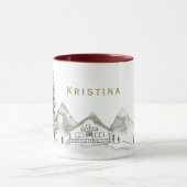 Vakantiehuis en pijnboom met naam mok (Midden)