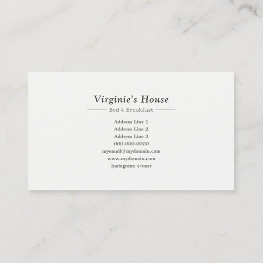 Vakantiehuis in de winter, Bed & Breakfast Visitekaartje (Achterkant)