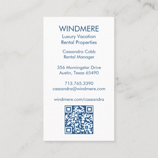 Vakantiehuis makelaar makelaar QR code Visitekaartje (Achterkant)