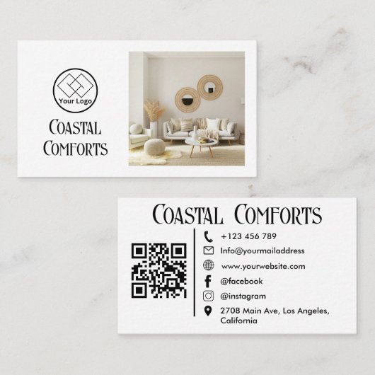 Vakantiehuis modern| Aangepaste QR code Visitekaartje (Voorkant / Achterkant)