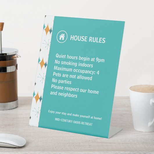 Vakantiehuis regels Retro Starburst Reclamebord Met Voetstuk (Insitu)