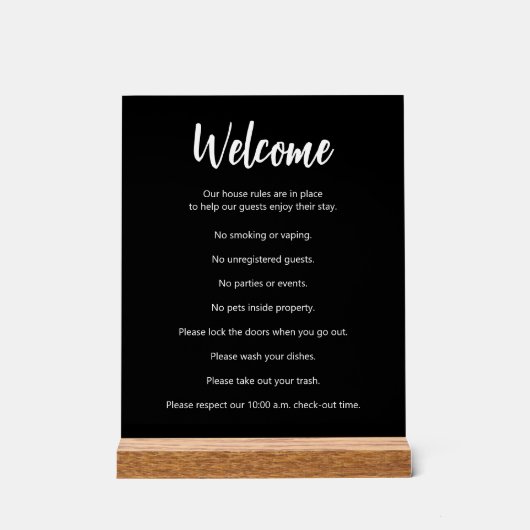 Vakantiehuis Regels Witte en Zwarte Sjabloon Acryl Bord (Voorkant)