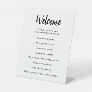 Vakantiehuis Regels Witte en Zwarte Sjabloon Reclamebord Met Voetstuk