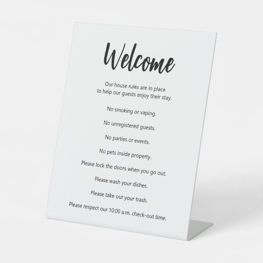 Vakantiehuis Regels Witte en Zwarte Sjabloon Reclamebord Met Voetstuk (Voorkant)