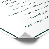 Vakantiehuis reglement donkergroen en wit Sjabloon Poster (Hoek)