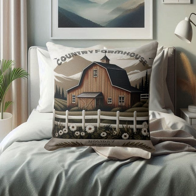 Vakantiehuis Rustiek Landhuis Minimalistisch Kussen (Holiday Home Rustic Country Farmhouse Minimalist Throw Pillow)