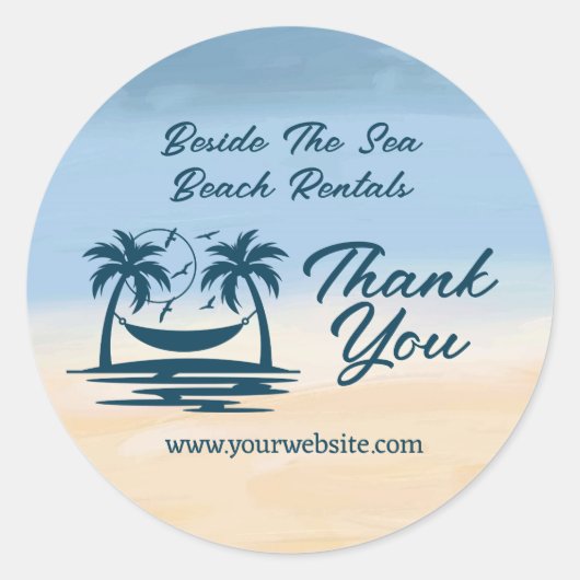 Vakantiehuis Strand Palm Tree Dank u Ronde Sticker (Voorkant)