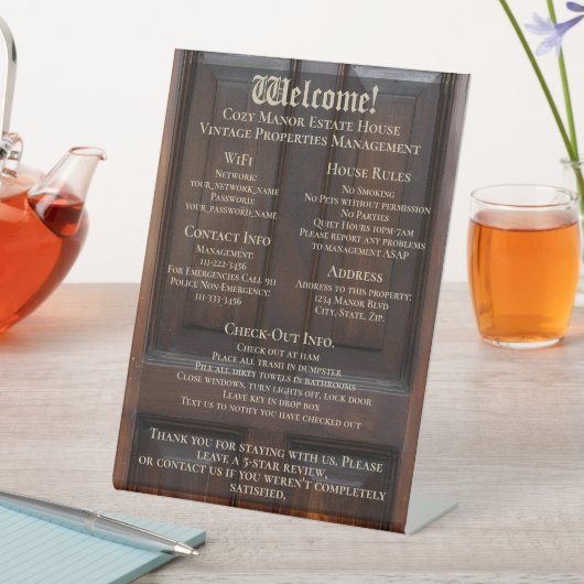 Vakantiehuis Welkom Guest House informatie Reclamebord Met Voetstuk (Insitu)