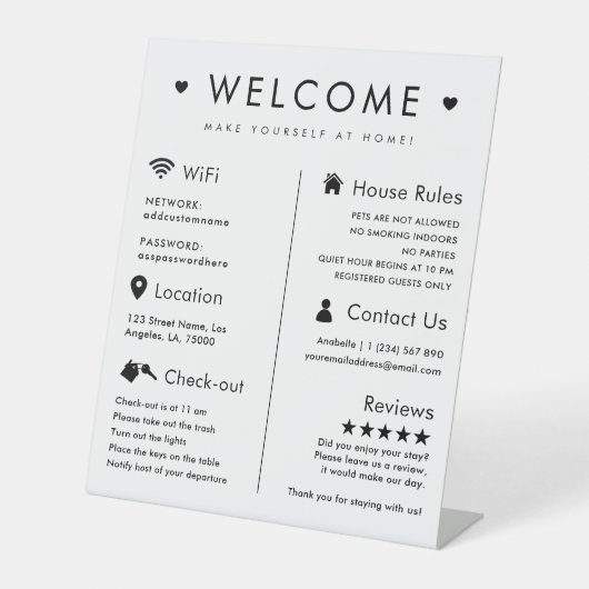 Vakantiehuis Welkom Guest House Regels teken Reclamebord Met Voetstuk (Voorkant)