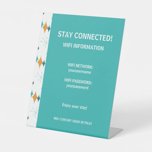 Vakantiehuis WiFi informatie Retro Starburst Reclamebord Met Voetstuk (Voorkant)