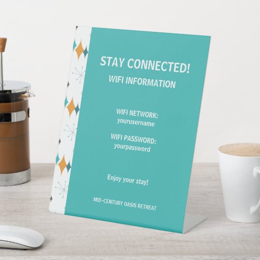 Vakantiehuis WiFi informatie Retro Starburst Reclamebord Met Voetstuk (Insitu)