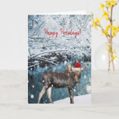 Vakantiekaart met een eland in de sneeuw kaart (Gele Bloem)