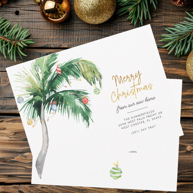 Vakantiekaart voor prettige kerstpalmen (Merry Christmas Tropical Palm Tree Holidays Moving Announcement)