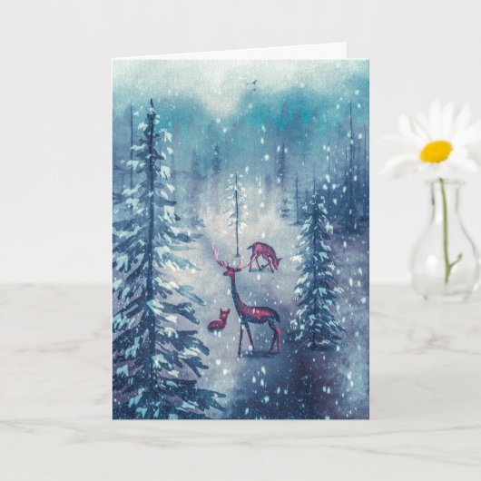  vakantiekaart voor rendieren en kerstbomen kaart (Kleine Plant)