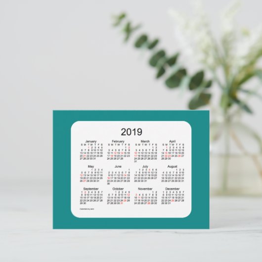 Vakantiekalender 2019 van Janz Blauwgroen Briefkaa Feestdagenkaart (Staand voorkant)