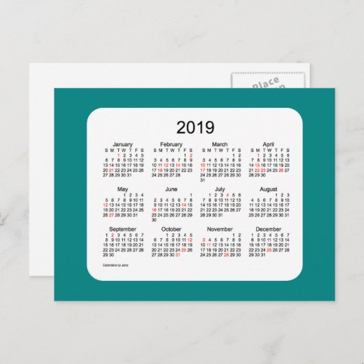 Vakantiekalender 2019 van Janz Blauwgroen Briefkaa Feestdagenkaart (Voorkant / Achterkant)