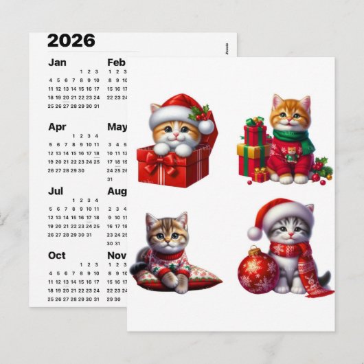 Vakantiekat Magie December Kalender 2026 Editie Feestdagenkaart (Voorkant / Achterkant)