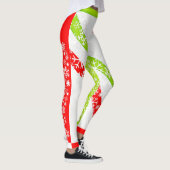 Vakantiekleuren Rood en Flourescent Groen op WHITE Leggings (Rechts)