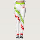 Vakantiekleuren Rood en Flourescent Groen op WHITE Leggings (Voorkant)