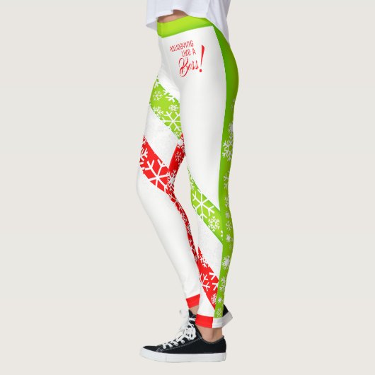 Vakantiekleuren Rood en Flourescent Groen op WHITE Leggings (Links)