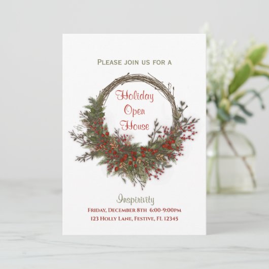 Vakantiekrans Open Huis Aangepaste Kerstmis Kaart (Staand voorkant)