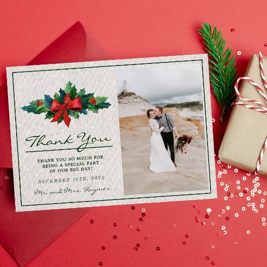 Vakantiekrans Poinsettia Kerstbruiloft Bedankkaart