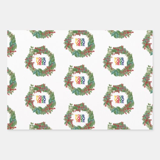 Vakantiekrans Zakelijk Logo Kerst Inpakpapier Vel (Voorkant 3)