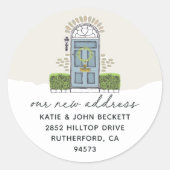 Vakantiemaand Verplaatsende Aankondiging Terugkeer Ronde Sticker (Voorkant)