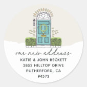 Vakantiemaand Verplaatsende Aankondiging Terugkeer Ronde Sticker (Voorkant)