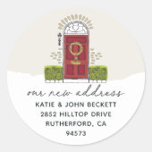 Vakantiemaand Verplaatsende Aankondiging Terugkeer Ronde Sticker (Voorkant)