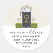 Vakantiemaand Verplaatsende Aankondiging Terugkeer Ronde Sticker (Voorkant)