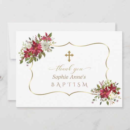 Vakantiemannen Kerstmis Rood Wit Poinsettia Baptis Bedankkaart (Voorkant)