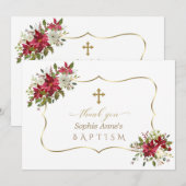 Vakantiemannen Kerstmis Rood Wit Poinsettia Baptis Bedankkaart (Voorkant / Achterkant)