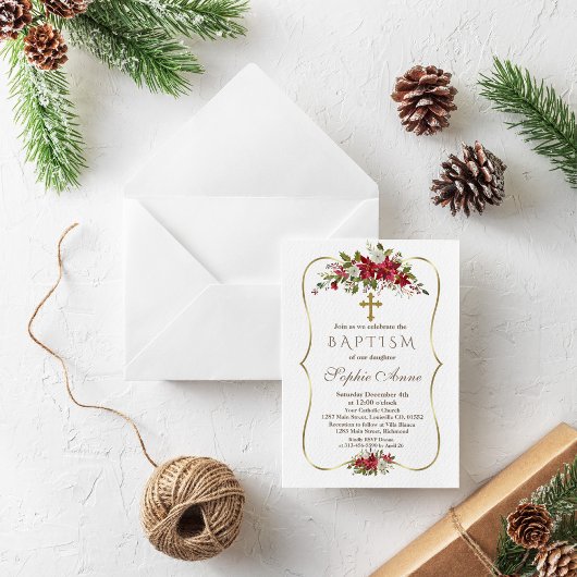 Vakantiemannen Kerstmis Rood Wit Poinsettia Baptis Kaart