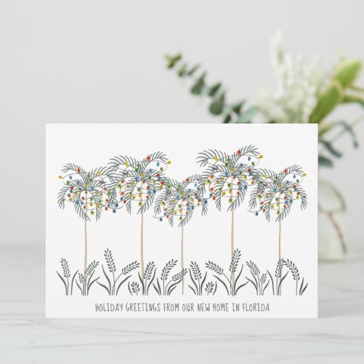 Vakantiemannen met kerstlichten op palmbomen aankondiging (Staand voorkant)