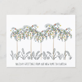 Vakantiemannen met kerstlichten op palmbomen aankondigingskaart