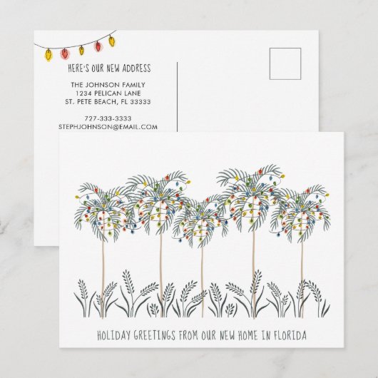 Vakantiemannen met kerstlichten op palmbomen aankondigingskaart (Voorkant / Achterkant)