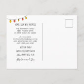 Vakantiemannen met kerstlichten op palmbomen aankondigingskaart (Achterkant)