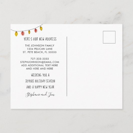 Vakantiemannen met kerstlichten op palmbomen aankondigingskaart (Achterkant)