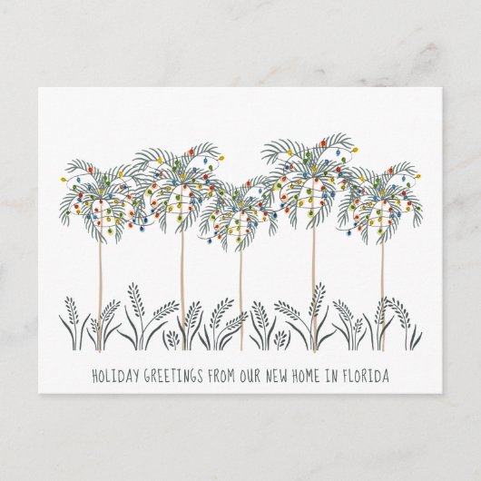 Vakantiemannen met kerstlichten op palmbomen aankondigingskaart (Voorkant)