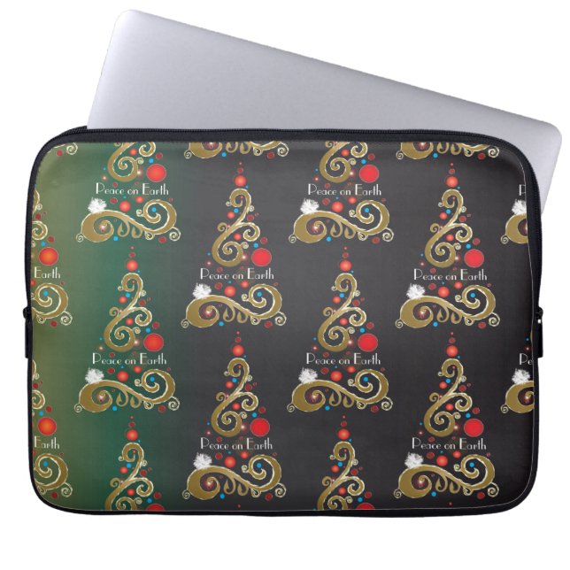 Vakantiemateriaal met groene kerstboomkleur laptop sleeve (Voorkant)